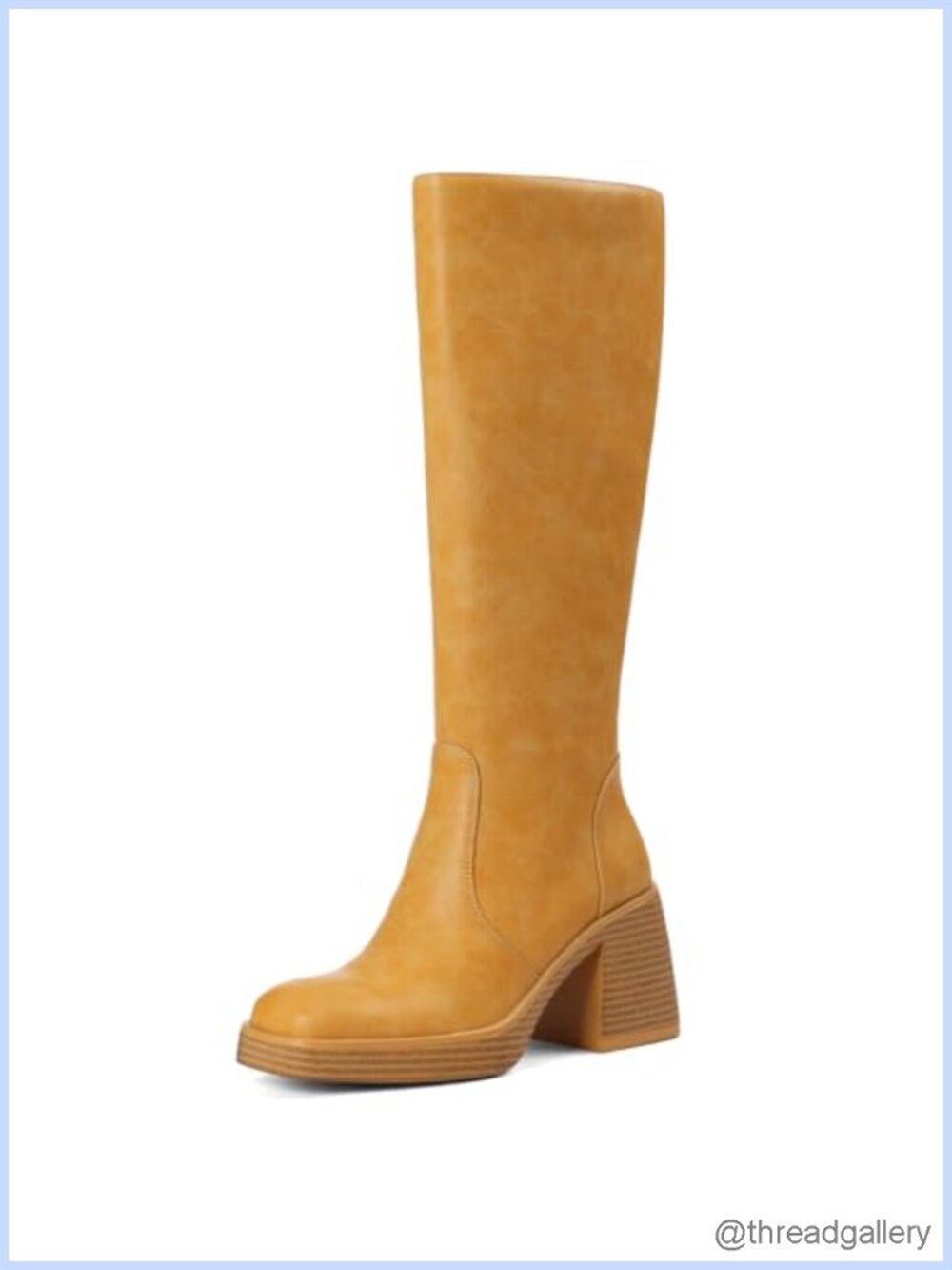 Womens Knee High Platform Boots Chunky Block Heel Square Toe Faux Leather